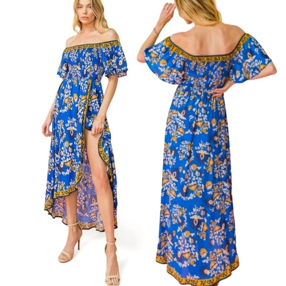 Flying Tomato Bohemian Dress Off or On Shoulder Fluttery Rayon Floral Tiki NOWT - Picture 12 of 16